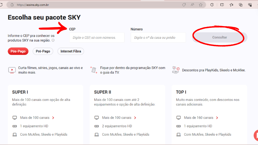 Print do site SKY Internet e TV - 1