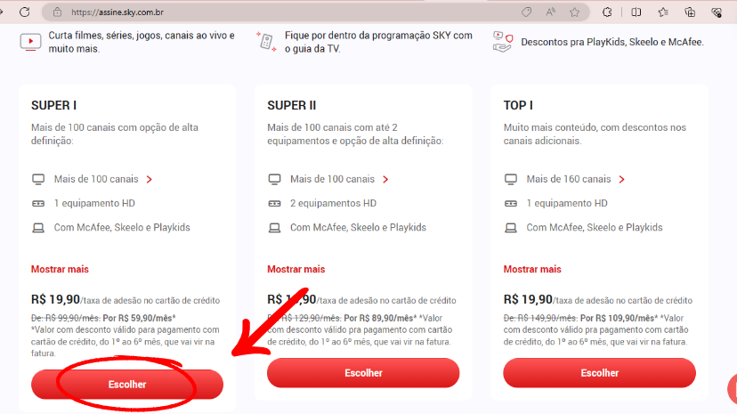 Print do site SKY Internet e TV - 2