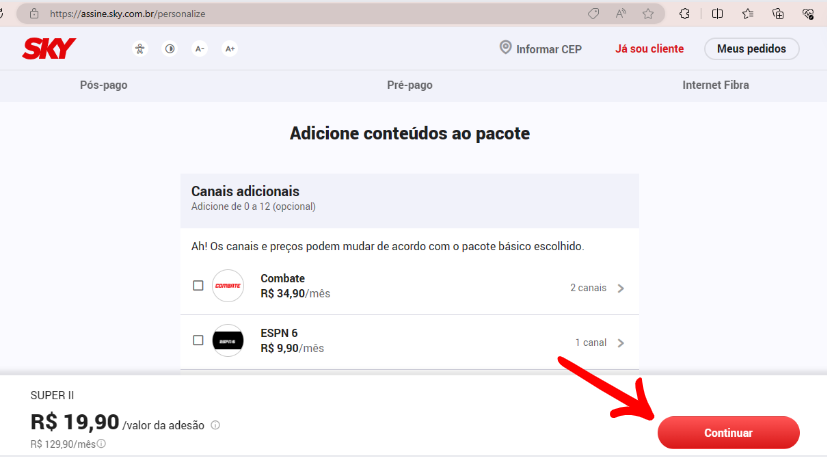 Print do site SKY Internet e TV - 1