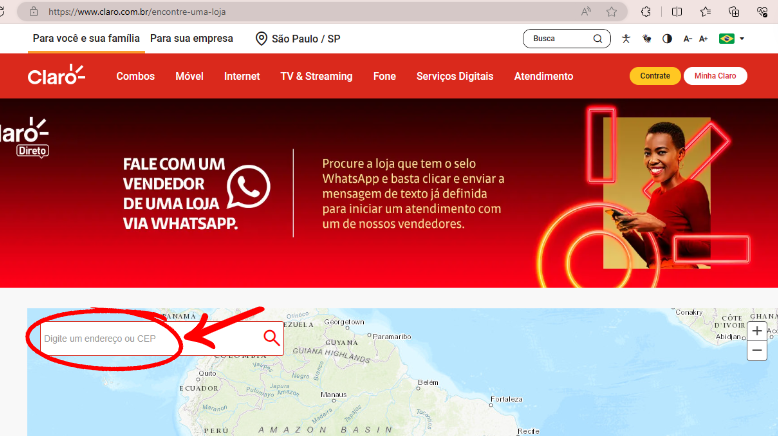 Print do site da Claro - Lojas