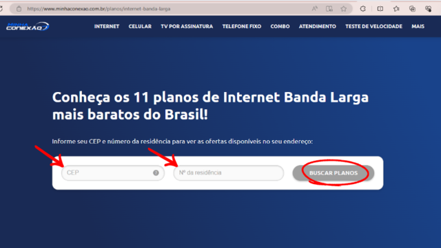 Print do comparador de planos Minha Conexão