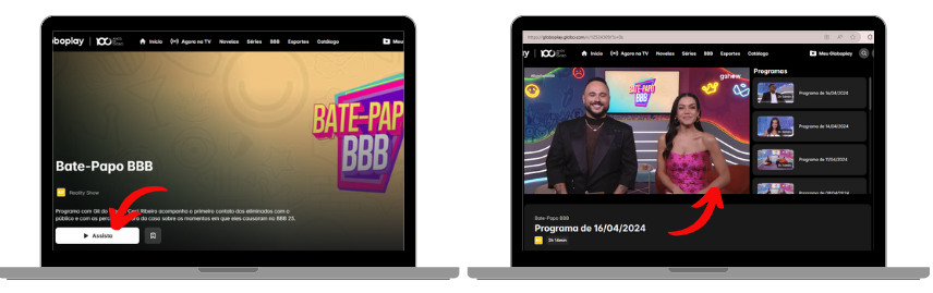 dois notebooks lado a lado com prints na tela do site do bate papo BBB